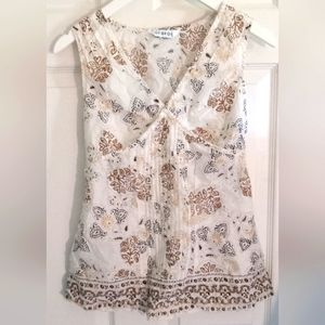 VTG Back Tie Brown & Beige Tuckernuck-like Cotton Floral Gathered Blouse -SZ:M